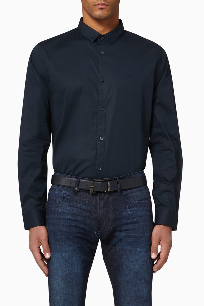 

Logo Stretch Cotton Poplin Shirt, Blue