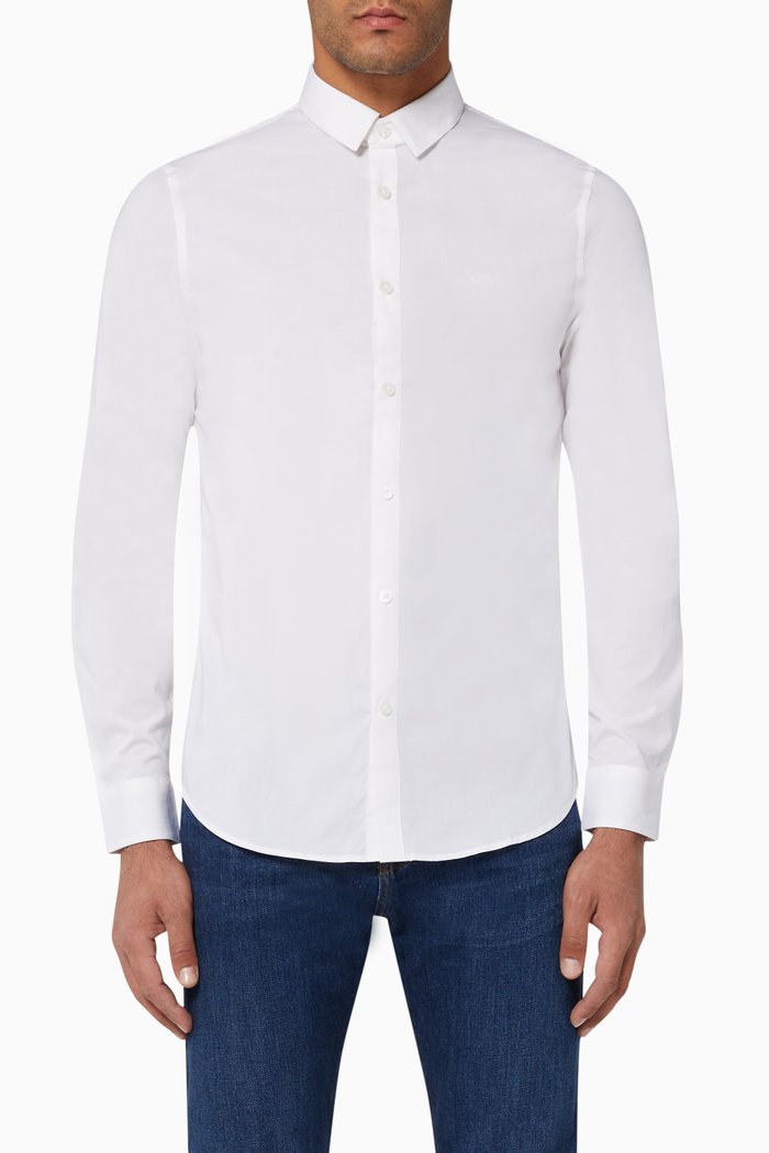 

Logo Stretch Cotton Poplin Shirt, White
