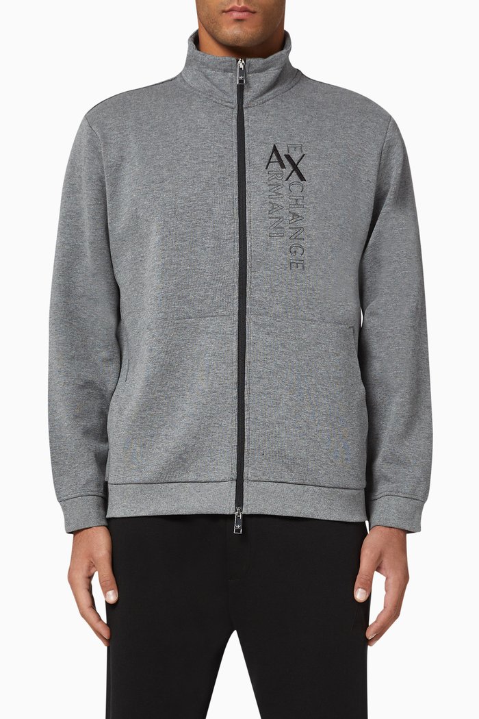 

Vertical Logo Jersey Zip-Up Sweatshirt, Grey