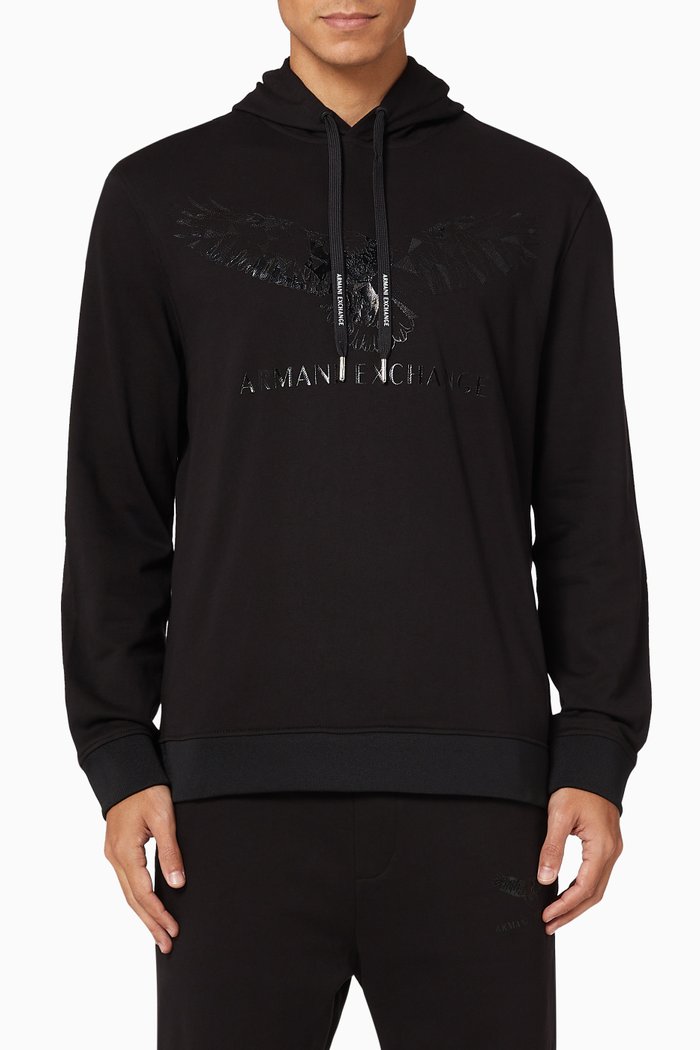 

Eagle Logo Cotton Hooded Sweatshirt, Black