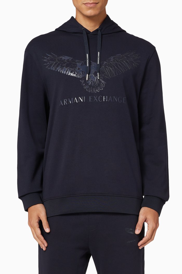 

Eagle Logo Cotton Hooded Sweatshirt, Blue