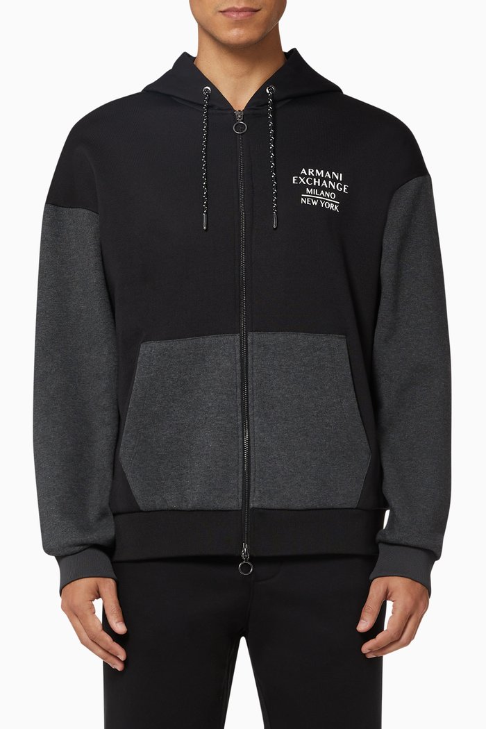 

Logo Embroidery Cotton Hoodie, Black