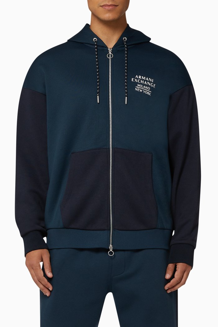 

Logo Colour-Block Jersey Hoodie, Blue