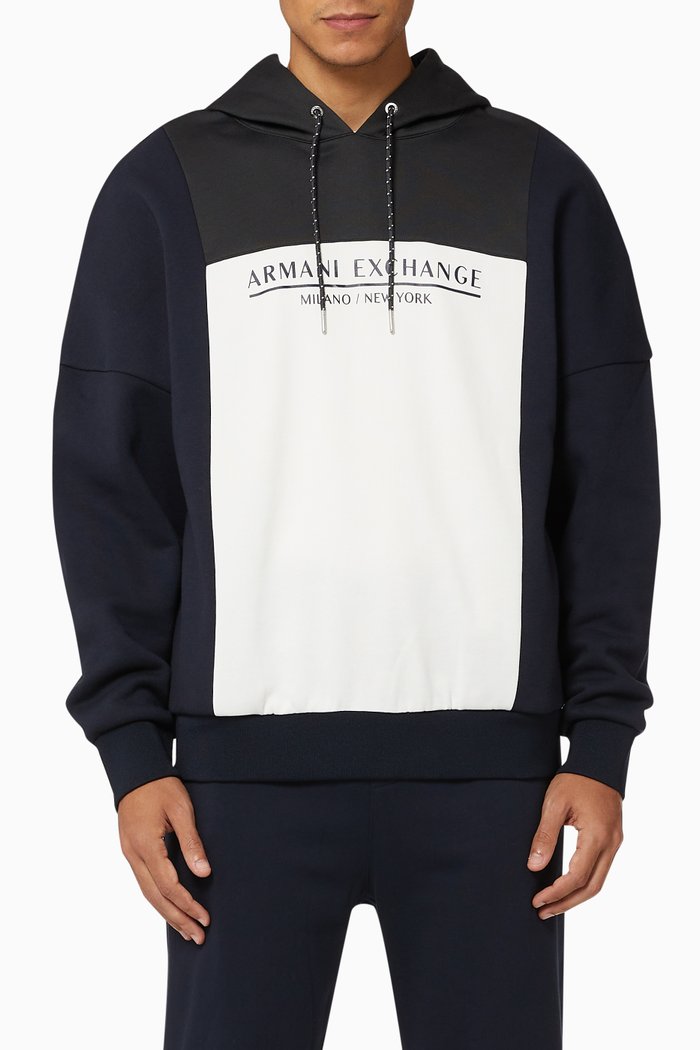 

Logo Colour-Block Jersey Hoodie, Blue