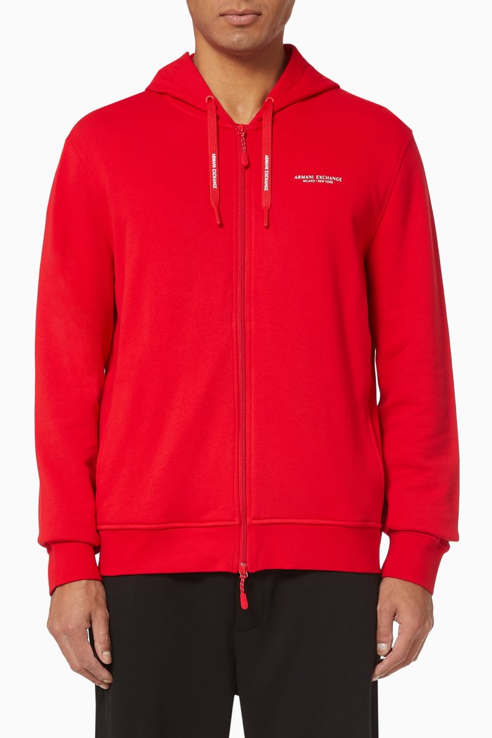 

Logo Stretch Cotton Hooded Sweatshirt, Red