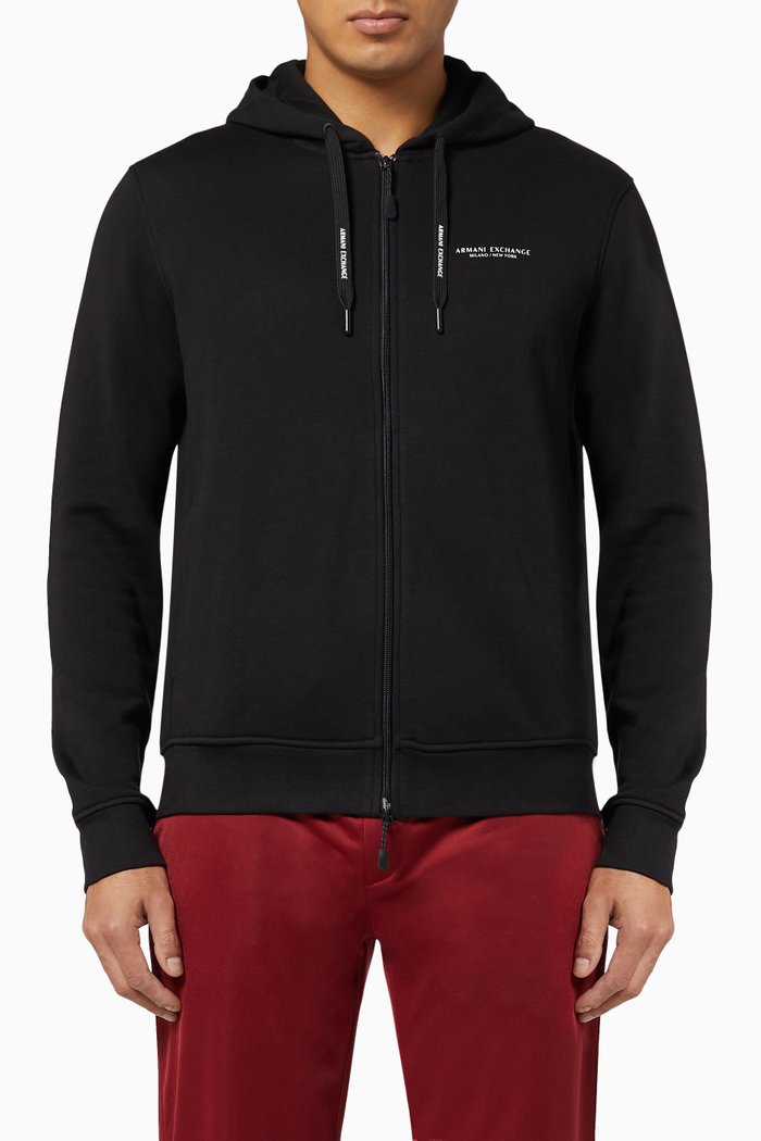 

Logo Stretch Cotton Hooded Sweatshirt, Black