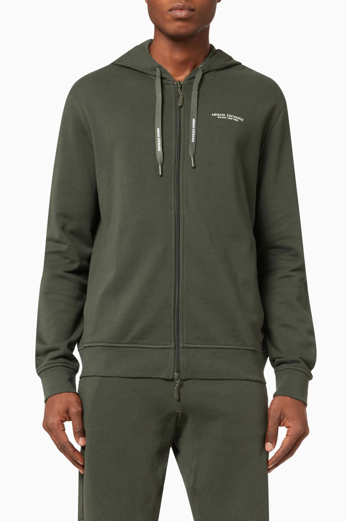 

Logo Stretch Cotton Hooded Sweatshirt, Green