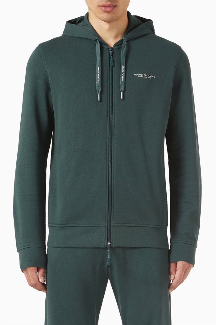 

Logo Zipped Hoodie in Cotton, Green