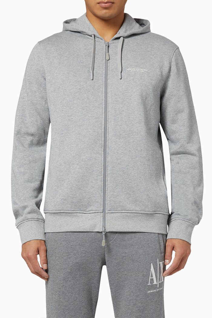 

Logo Stretch Cotton Hooded Sweatshirt, Grey