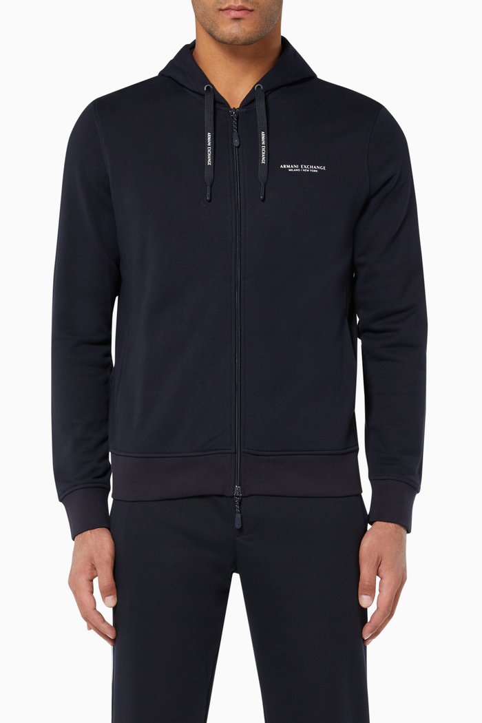 

Logo Stretch Cotton Hooded Sweatshirt, Blue