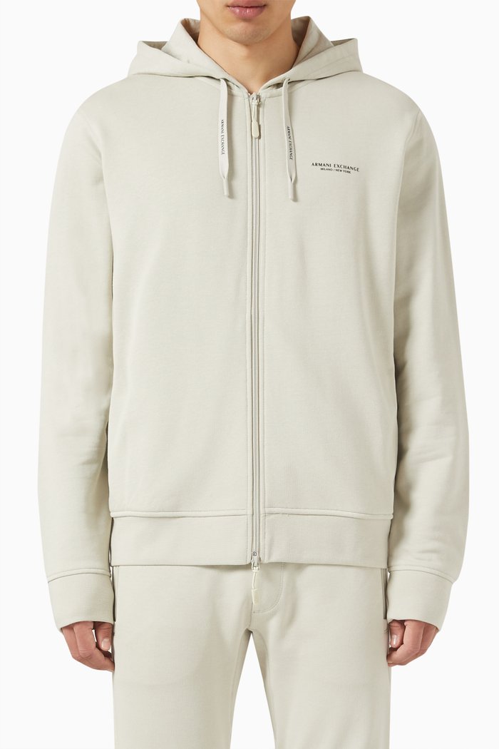 

Logo Zipped Hoodie in Cotton, Neutral