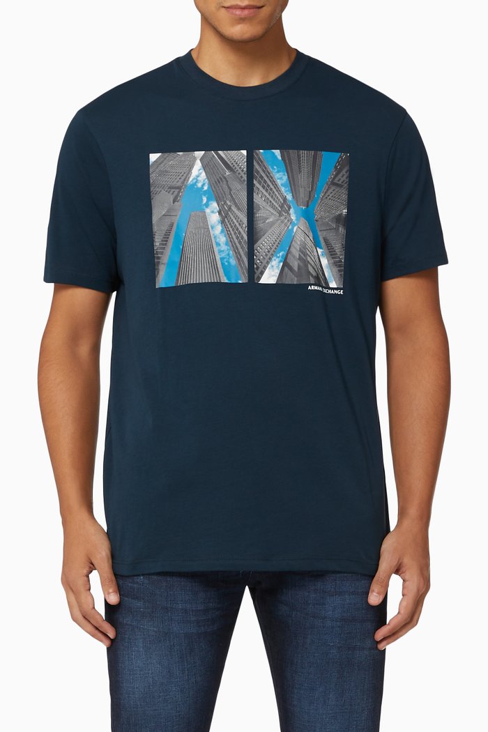 Logo & City Block Cotton T-Shirt, Blue