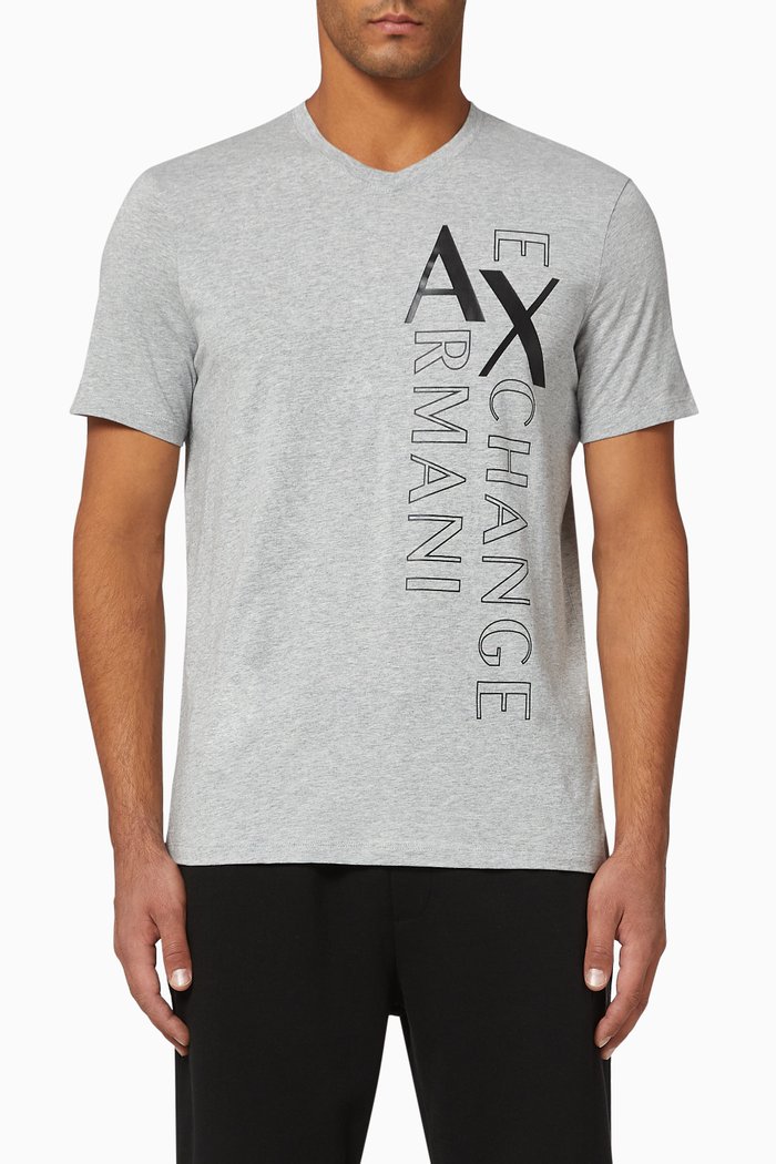 

Vertical Logo Cotton V-Neck T-Shirt, Grey