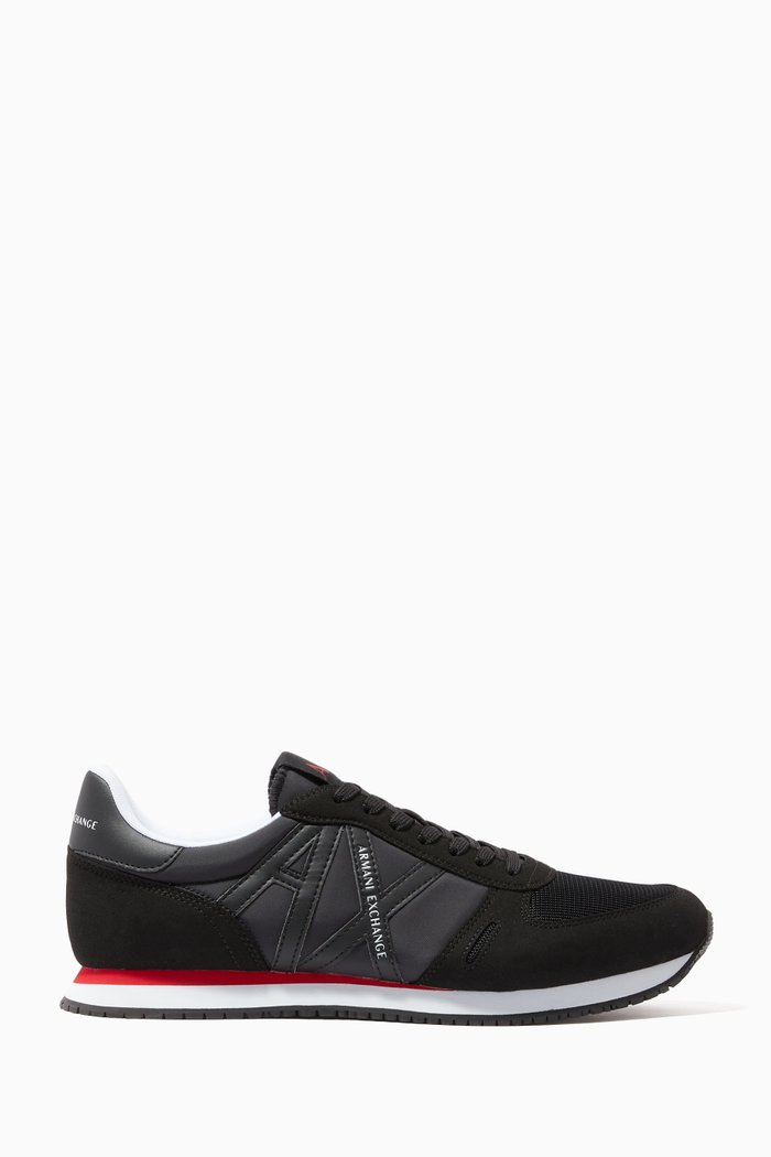 

Icon Logo Sneakers in Faux Leather & Fabric, Black