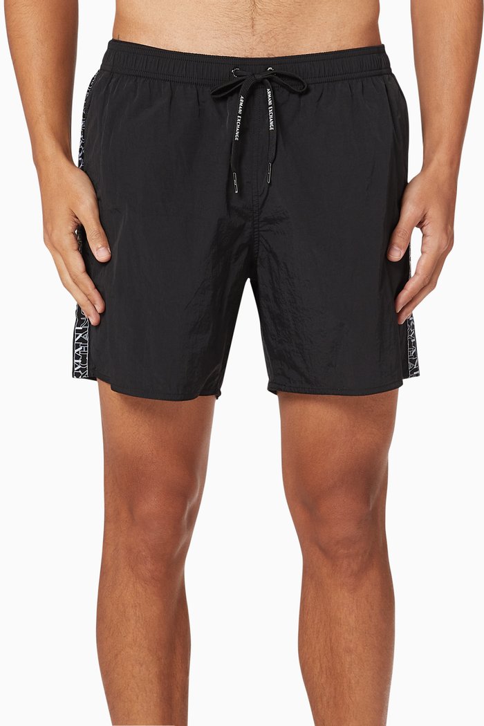 

Tape Logo Swim Shorts, Black