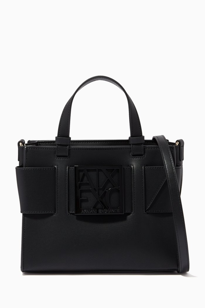 

Logo Plaque Tote in Faux Leather, Black