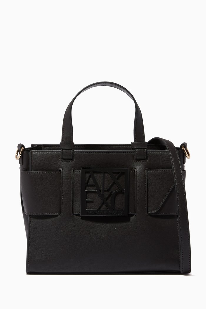 

Logo Plaque Tote in Faux Leather, Brown