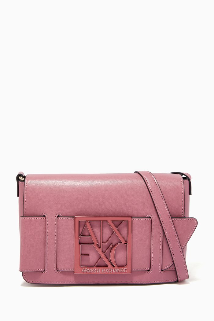 

Logo Plaque Shoulder Bag in Faux Leather, Red