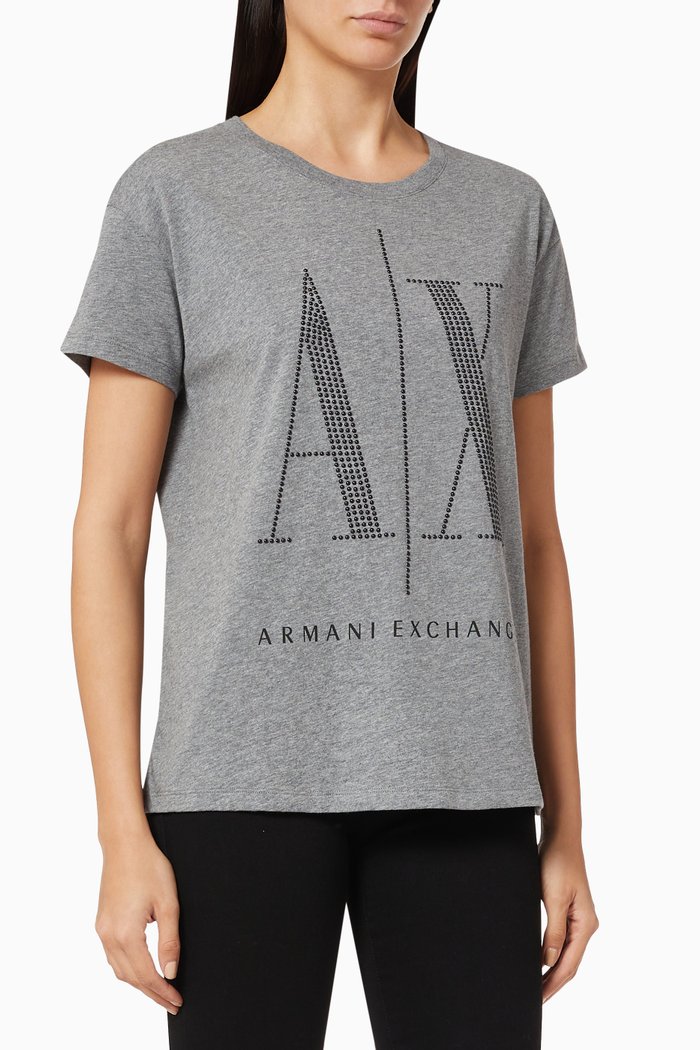 

Icon Logo Stud T-shirt in Cotton Jersey, Grey