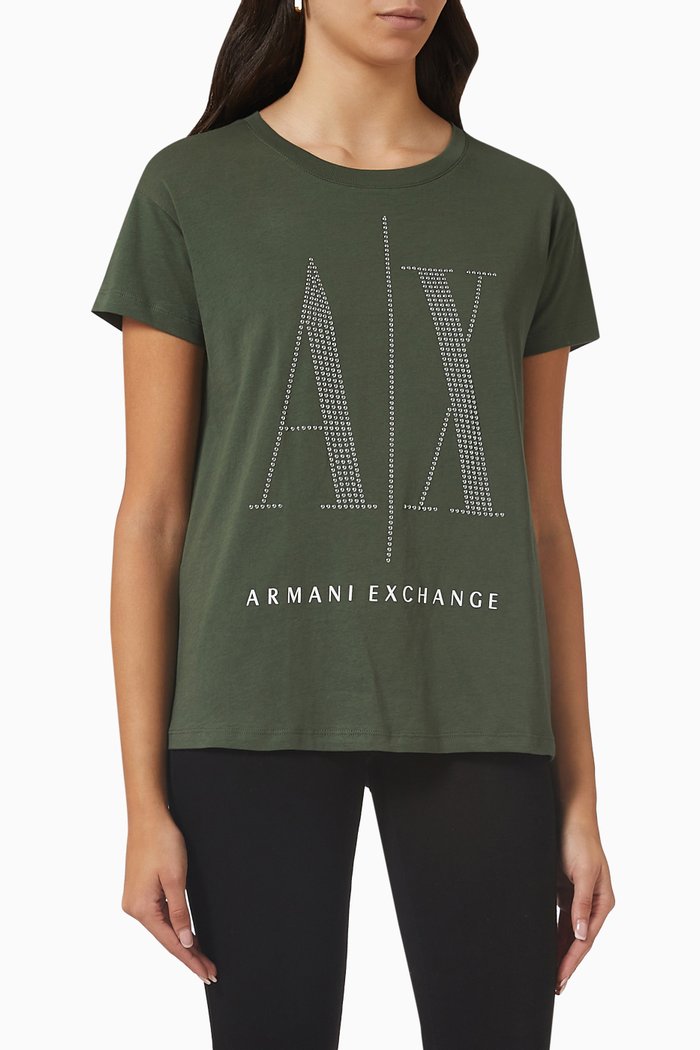 

Icon Studded AX logo T-shirt in Jersey, Green