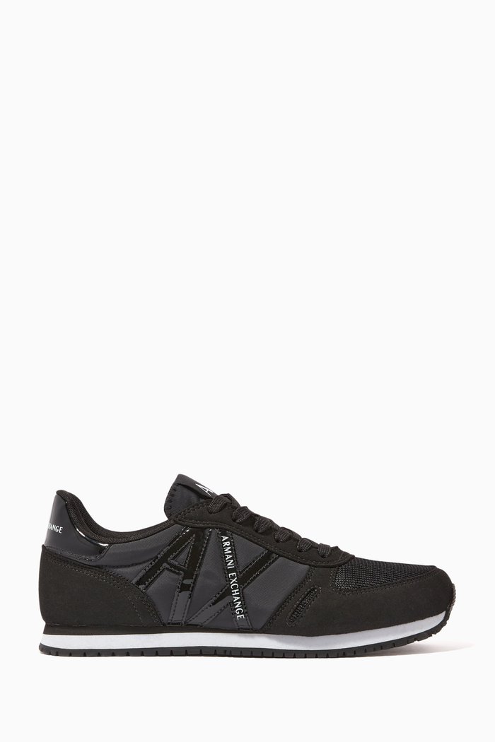 

Icon Logo Sneakers in Faux Leather & Fabric, Black