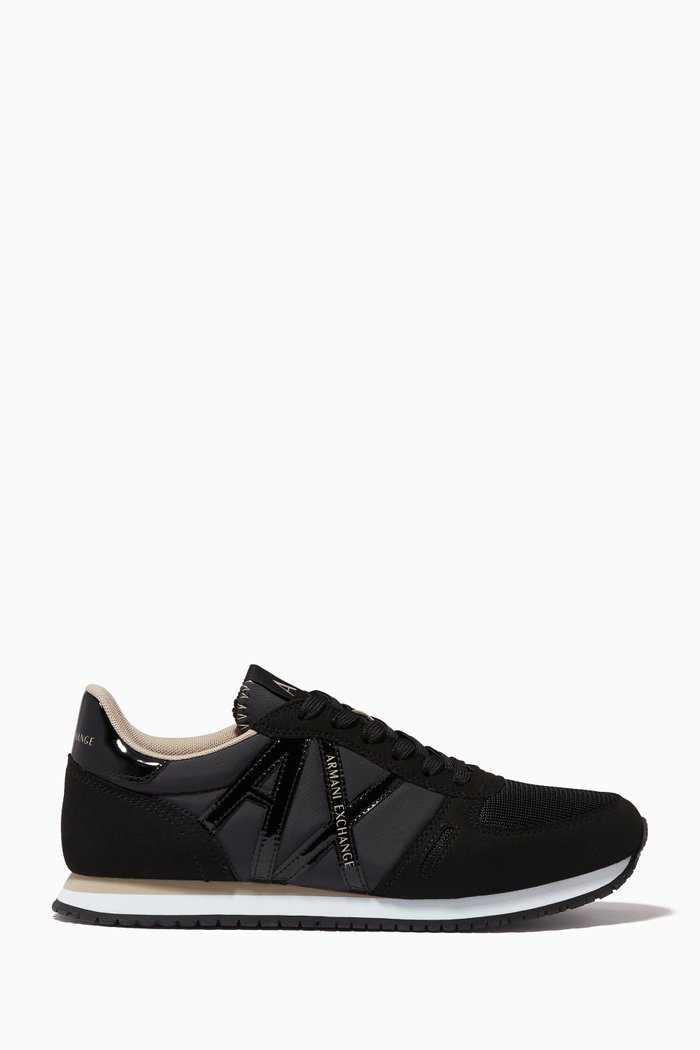 

Icon Logo Sneakers in Faux Leather & Fabric, Black