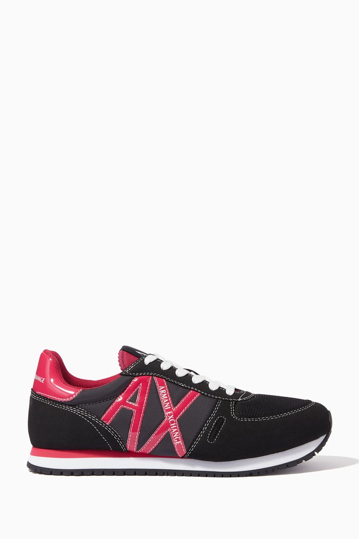 

Icon Logo Sneakers in Faux Leather & Fabric, Black