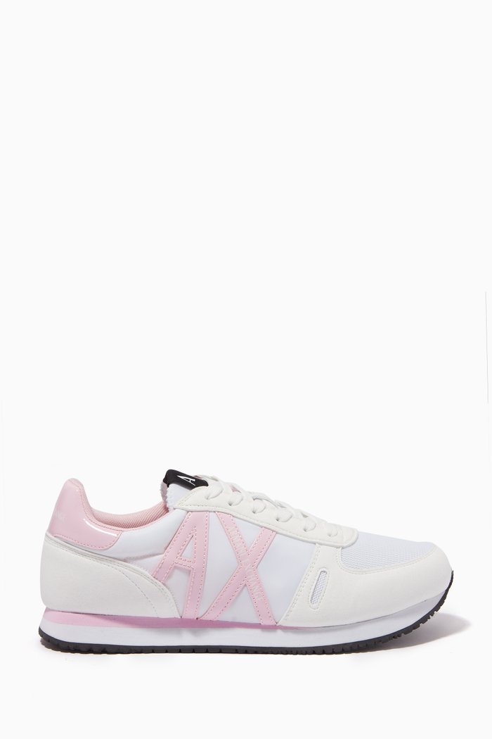 

Icon Logo Sneakers in Faux Leather & Fabric, White