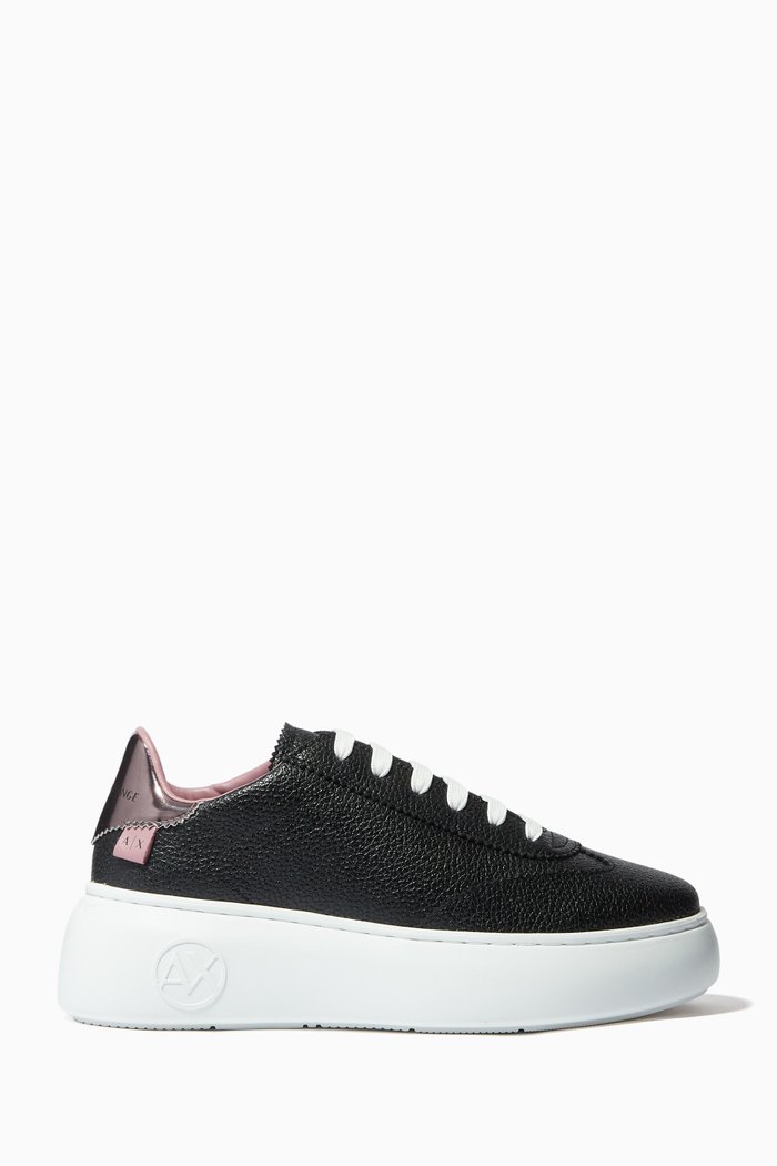 

Chunky Sole Sneakers in Grained Leather, Multicolor