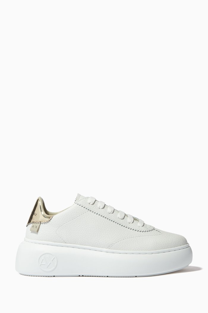 

Chunky Sole Sneakers in Grained Leather, Multicolor
