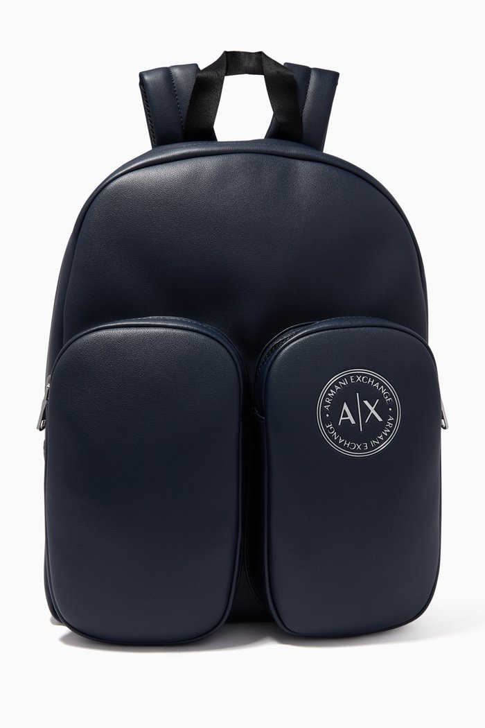 

Circle Logo Backpack in Faux Leather, Blue