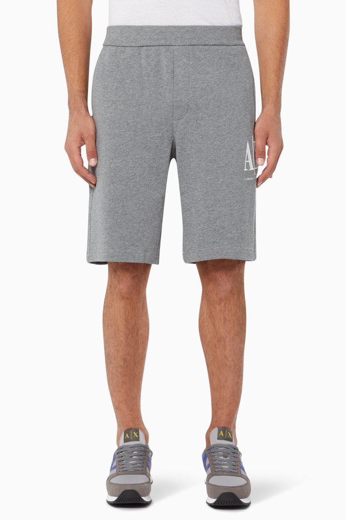 Logo Embroidery Cotton Shorts, Grey