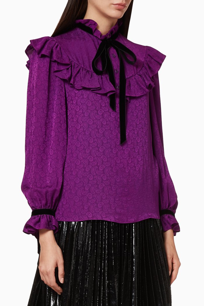

Ruffled Paisley Pattern Blouse, Purple