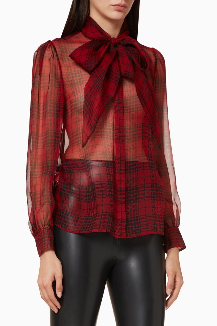 

Checkered Silk Blouse, Red