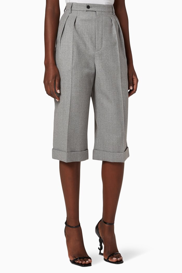 

Tailored Bermuda Shorts in Chiné Wool Twill, Grey