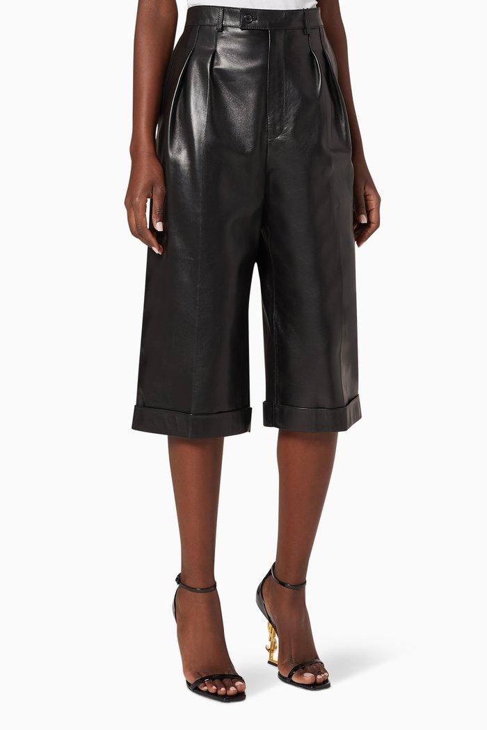 Leather Bermuda Shorts, Black