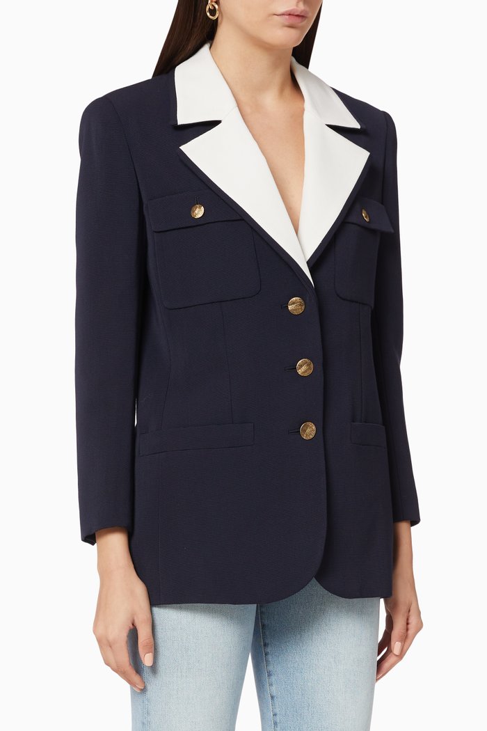 

Contrasting Collar Wool Blazer, Blue