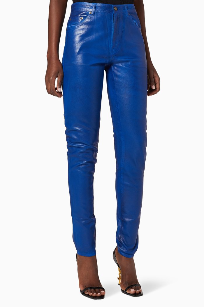 

Skinny Jeans in Shiny Vinyl Denim, Blue