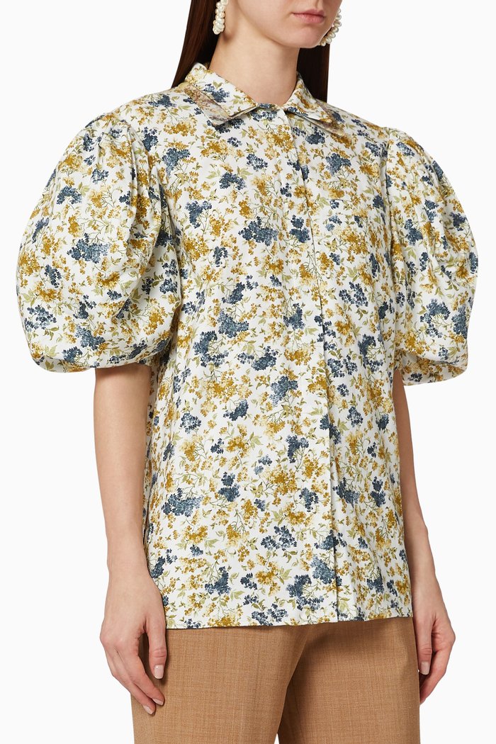 

Floral Cotton Shirt, Blue