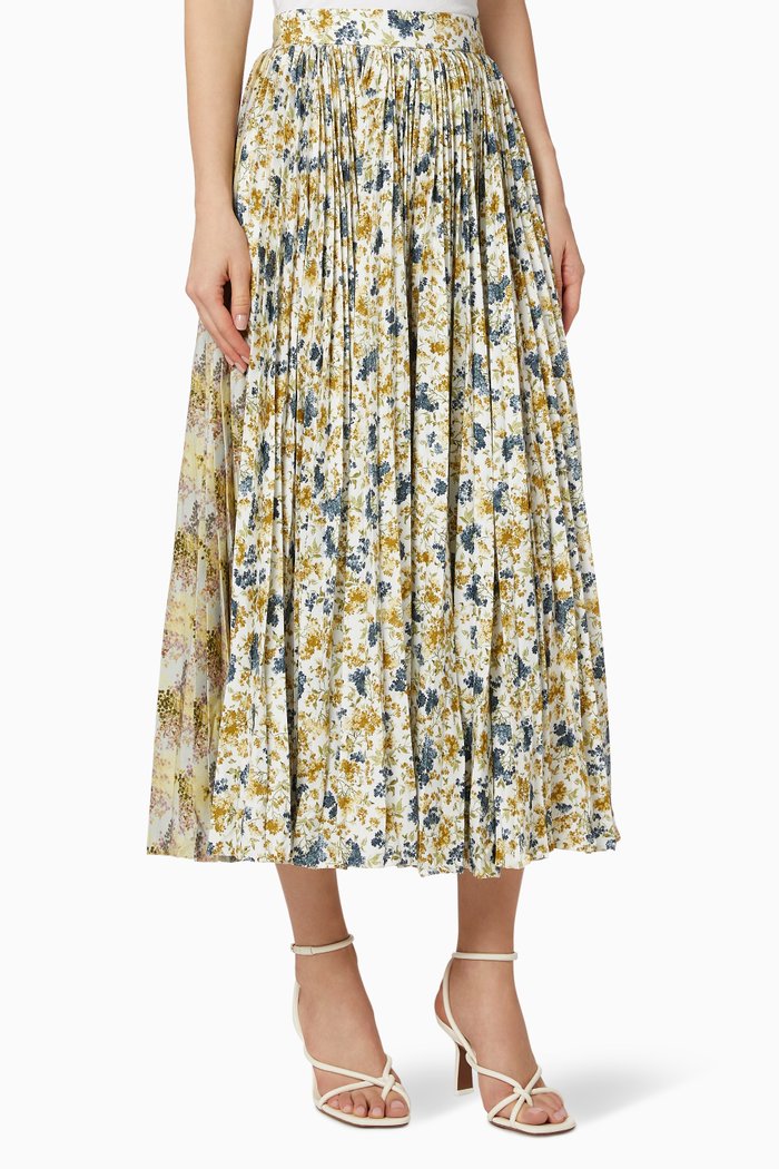 

Floral Pleated Cotton Skirt, Pink