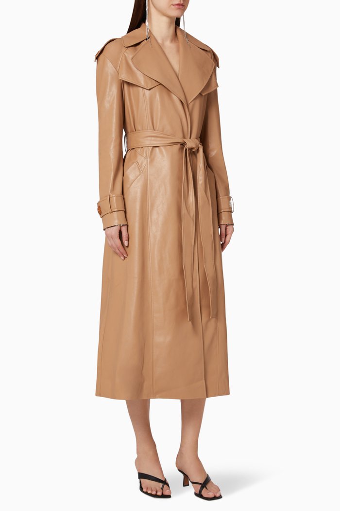 

Reversible Vegan Leather Sequin Trench Coat, Neutral