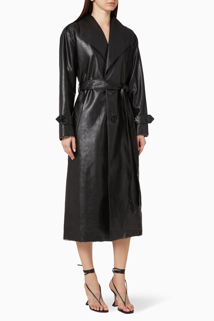 

Reversible Vegan Leather Sequin Trench Coat, Black