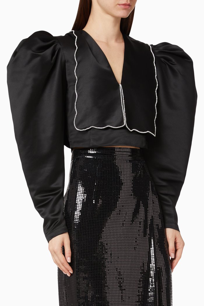 

Victorian Embroidered Cropped Blouse, Black
