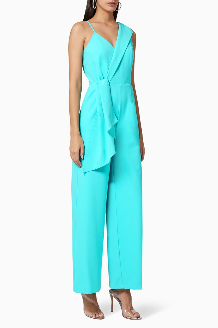 

Folded Lapel Wrap Jumpsuit, Blue