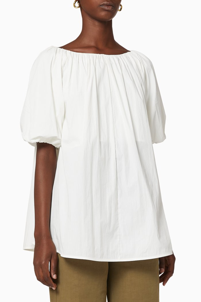 

Ruched Top with Puff Sleeves, White