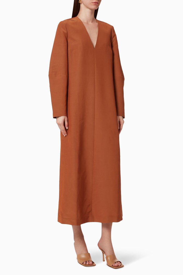 

Structured Sleeves Faille Dress, Metallic