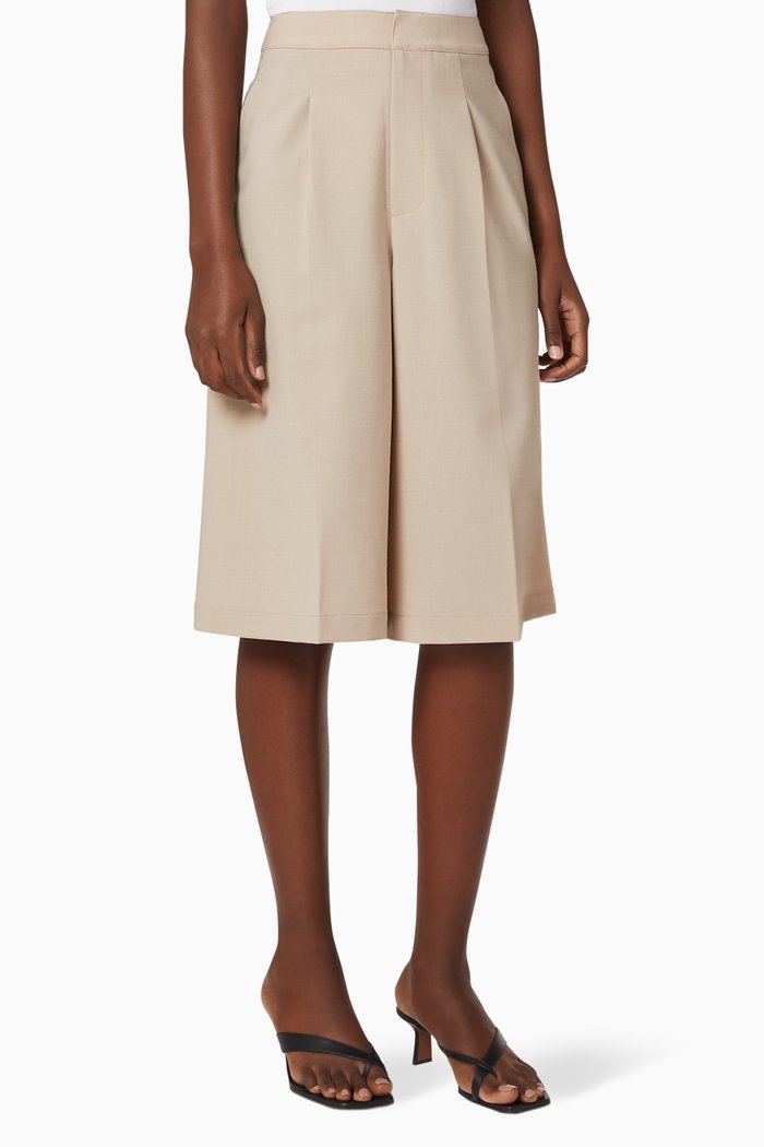 

Pleated Culottes in Stretch Wool, Neutral