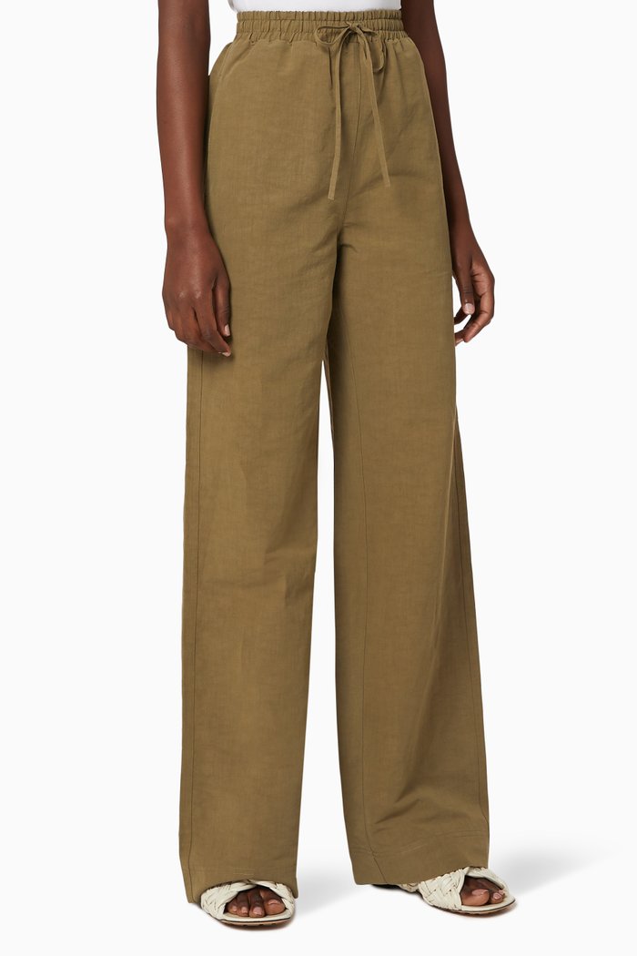 

Drawstring Wide-Leg Pants, Green