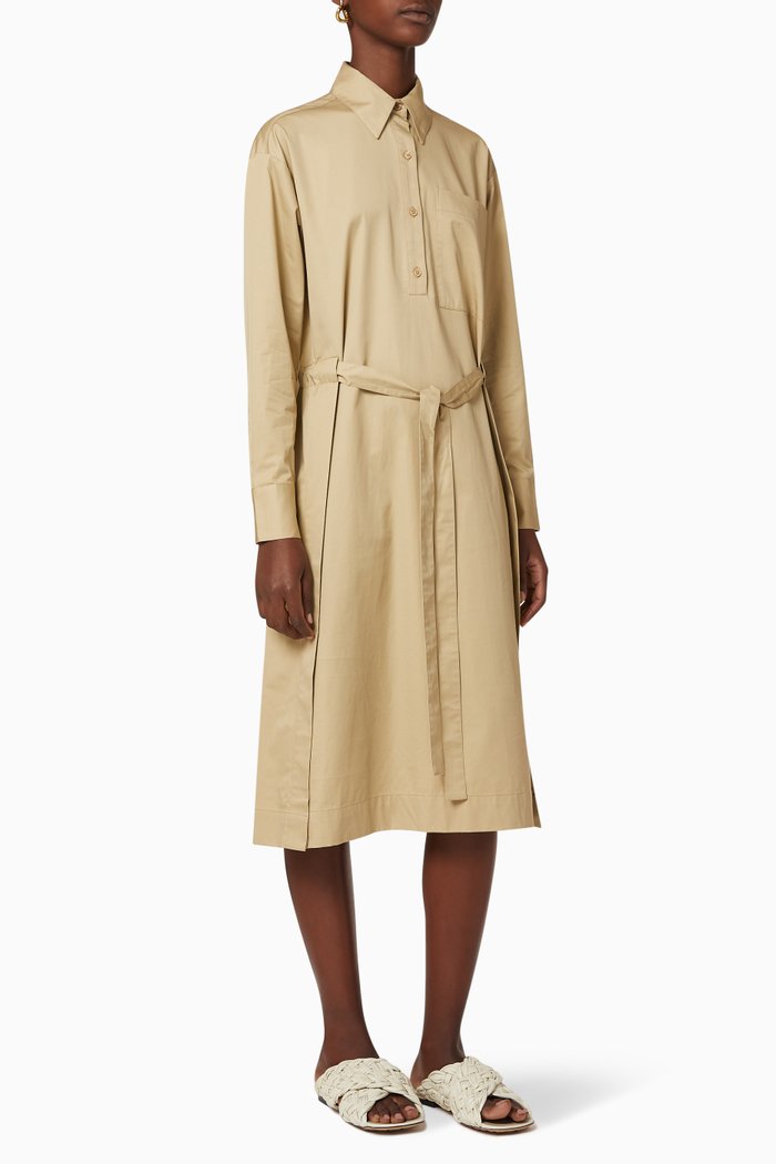 

Belted Long-Sleeve Dress, Neutral