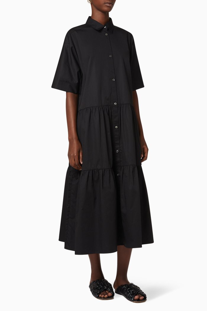 

Short-Sleeve Tiered Dress, Black
